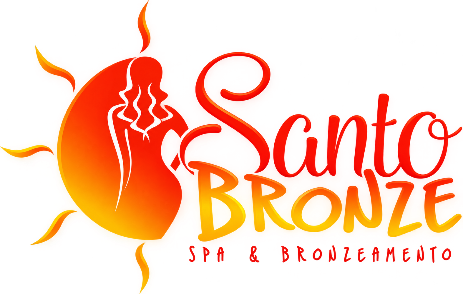 Logo do Santo Bronze: um sol dourado com o perfil de uma mulher e o nome Santo Bronze, Spa & Bronzeamento.